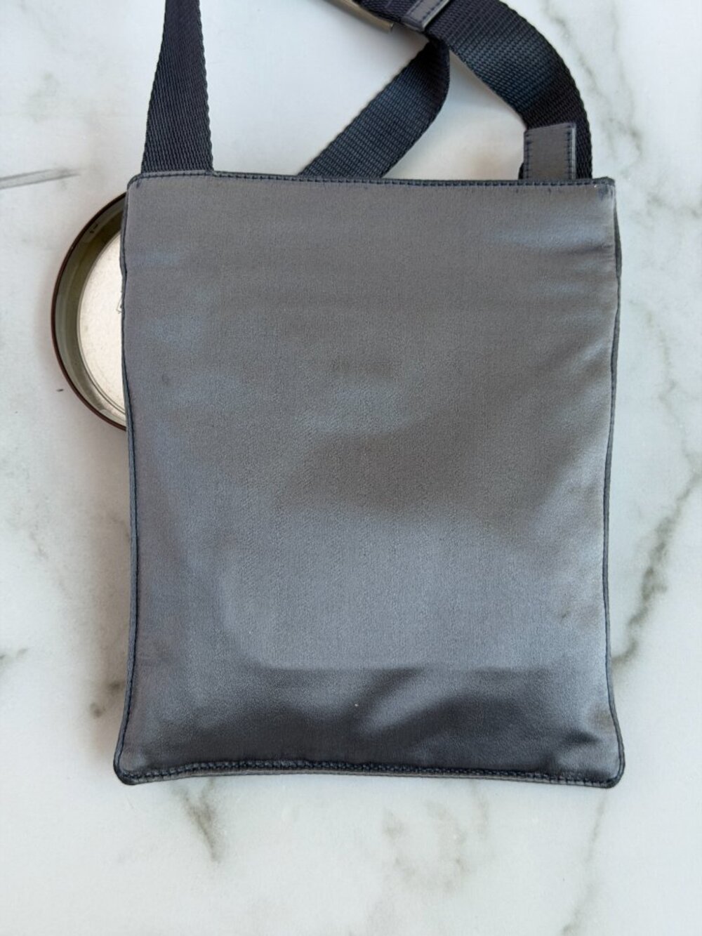 Prada Crossbody Messenger Shoulder Bag Milano Gray Satin Nylon AUTHENTIC - Picture 5 of 8